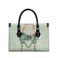Sage Green Hawaiian Palaka Leather Bag Kukui Nut Money Lei - Polynesian Pride