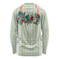 Sage Green Hawaiian Palaka Long Sleeve Shirt Kukui Nut Money Lei - Polynesian Pride