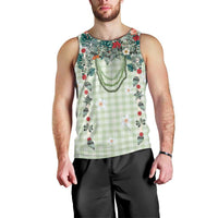 Sage Green Hawaiian Palaka Men Tank Top Kukui Nut Money Lei - Polynesian Pride