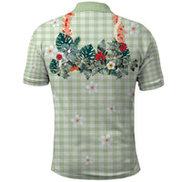 Sage Green Hawaiian Palaka Polo Shirt Kukui Nut Money Lei - Polynesian Pride