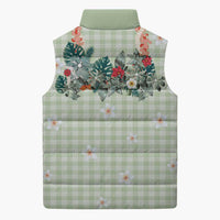 Sage Green Hawaiian Palaka Sleeveless Puffer Jacket Kukui Nut Money Lei - Polynesian Pride