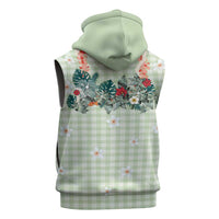 Sage Green Hawaiian Palaka Sleeveless Zip Hoodie Kukui Nut Money Lei - Polynesian Pride