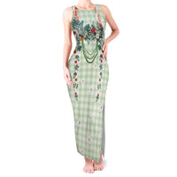 Sage Green Hawaiian Palaka Tank Maxi Dress Kukui Nut Money Lei - Polynesian Pride