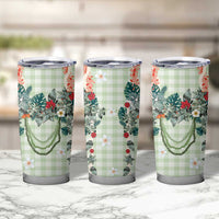 Sage Green Hawaiian Palaka Tumbler Cup Kukui Nut Money Lei - Polynesian Pride