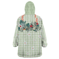 Sage Green Hawaiian Palaka Wearable Blanket Hoodie Kukui Nut Money Lei - Polynesian Pride