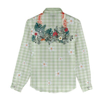 Sage Green Hawaiian Palaka Women Casual Shirt Kukui Nut Money Lei - Polynesian Pride