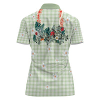 Sage Green Hawaiian Palaka Women Polo Shirt Kukui Nut Money Lei - Polynesian Pride