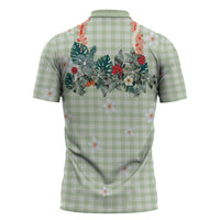 Sage Green Hawaiian Palaka Zipper Polo Shirt Kukui Nut Money Lei - Polynesian Pride