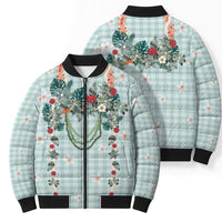 Turquoise Hawaiian Palaka Bomber Puffer Jacket Kukui Nut Money Lei - Polynesian Pride