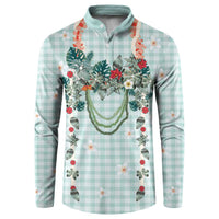 Turquoise Hawaiian Palaka Button Sweatshirt Kukui Nut Money Lei - Polynesian Pride