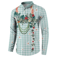 Turquoise Hawaiian Palaka Button Sweatshirt Kukui Nut Money Lei - Polynesian Pride