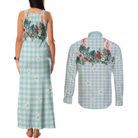 Turquoise Hawaiian Palaka Couples Matching Tank Maxi Dress and Long Sleeve Button Shirt Kukui Nut Money Lei LT9 - Polynesian Pride