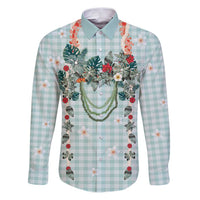 Turquoise Hawaiian Palaka Family Matching Puletasi and Hawaiian Shirt Kukui Nut Money Lei - Polynesian Pride