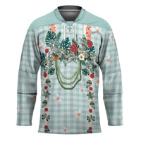 Turquoise Hawaiian Palaka Hockey Jersey Kukui Nut Money Lei LT9 Unisex Turquoise - Polynesian Pride
