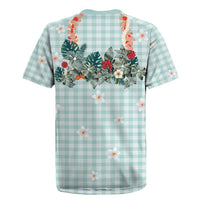 Turquoise Hawaiian Palaka Rugby Jersey Kukui Nut Money Lei - Polynesian Pride