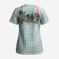 Turquoise Hawaiian Palaka Scrub Top Kukui Nut Money Lei - Polynesian Pride