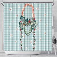 Turquoise Hawaiian Palaka Shower Curtain Kukui Nut Money Lei - Polynesian Pride
