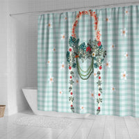 Turquoise Hawaiian Palaka Shower Curtain Kukui Nut Money Lei - Polynesian Pride