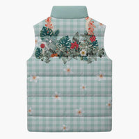 Turquoise Hawaiian Palaka Sleeveless Puffer Jacket Kukui Nut Money Lei - Polynesian Pride