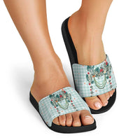 Turquoise Hawaiian Palaka Slide Sandals Kukui Nut Money Lei - Polynesian Pride