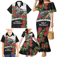 Meri Kirihimete Tuatara Family Matching Mermaid Dress and Hawaiian Shirt New Zealand Fern with Puhutukawa Flowers