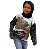 Meri Kirihimete Tuatara Kid Hoodie New Zealand Fern with Puhutukawa Flowers