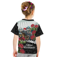Meri Kirihimete Tuatara Kid T Shirt New Zealand Fern with Puhutukawa Flowers