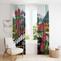 Meri Kirihimete Tuatara Window Curtain New Zealand Fern with Puhutukawa Flowers