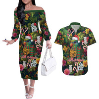 Meri Kirihimete Kakapo Santa Couples Matching Off The Shoulder Long Sleeve Dress and Hawaiian Shirt Merry Christmas with Tropical Vibe