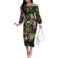 Meri Kirihimete Kakapo Santa Family Matching Off The Shoulder Long Sleeve Dress and Hawaiian Shirt Merry Christmas with Tropical Vibe