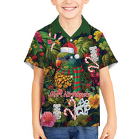 Meri Kirihimete Kakapo Santa Family Matching Off The Shoulder Long Sleeve Dress and Hawaiian Shirt Merry Christmas with Tropical Vibe