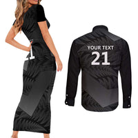 New Zealand Cricket Custom Couples Matching Short Sleeve Bodycon Dress and Long Sleeve Button Shirt Potae Pango Black Fern Pattern LT9 - Polynesian Pride
