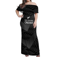 New Zealand Cricket Custom Off Shoulder Maxi Dress Potae Pango Black Fern Pattern LT9 Women Black - Polynesian Pride
