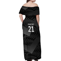 New Zealand Cricket Custom Off Shoulder Maxi Dress Potae Pango Black Fern Pattern LT9 - Polynesian Pride