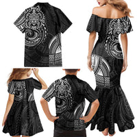 Polynesian Turtle Tribal Tattoo Family Matching Mermaid Dress and Hawaiian Shirt Black Style