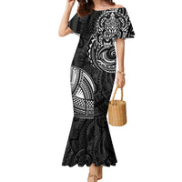 Polynesian Turtle Tribal Tattoo Family Matching Mermaid Dress and Hawaiian Shirt Black Style