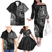 Polynesian Turtle Tribal Tattoo Family Matching Off The Shoulder Long Sleeve Dress and Hawaiian Shirt Black Style