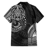 Polynesian Turtle Tribal Tattoo Family Matching Short Sleeve Bodycon Dress and Hawaiian Shirt Black Style