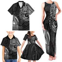 Polynesian Turtle Tribal Tattoo Family Matching Tank Maxi Dress and Hawaiian Shirt Black Style