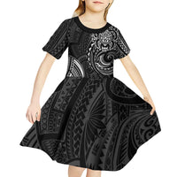 Polynesian Turtle Tribal Tattoo Kid Short Sleeve Dress Black Style