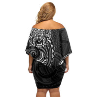 Polynesian Turtle Tribal Tattoo Off Shoulder Short Dress Black Style