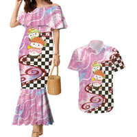 Personalized Japanese Kawaii Sushi Roll Couples Matching Mermaid Dress and Hawaiian Shirt Wagara Palaka Pattern LT9 Pink - Polynesian Pride