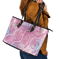 Japanese Koi Fish Leather Tote Bag Pink Wagara Palaka Honohono Pikake Lei LT9 - Polynesian Pride