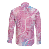 Japanese Koi Fish Long Sleeve Button Shirt Pink Wagara Palaka Honohono Pikake Lei LT9 - Polynesian Pride
