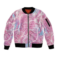 Japanese Koi Fish Sleeve Zip Bomber Jacket Pink Wagara Palaka Honohono Pikake Lei