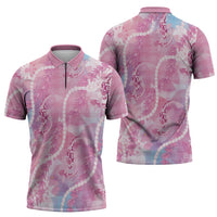 Japanese Koi Fish Zipper Polo Shirt Pink Wagara Palaka Honohono Pikake Lei
