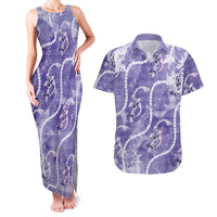 Japanese Koi Fish Couples Matching Tank Maxi Dress and Hawaiian Shirt Purple Wagara Palaka Honohono Pikake Lei