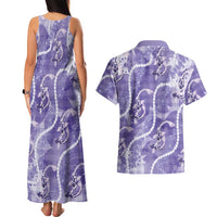 Japanese Koi Fish Couples Matching Tank Maxi Dress and Hawaiian Shirt Purple Wagara Palaka Honohono Pikake Lei