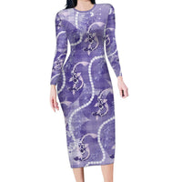 Japanese Koi Fish Family Matching Long Sleeve Bodycon Dress and Hawaiian Shirt Purple Wagara Palaka Honohono Pikake Lei LT9 Mom's Dress Purple - Polynesian Pride