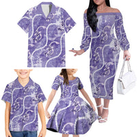 Japanese Koi Fish Family Matching Off The Shoulder Long Sleeve Dress and Hawaiian Shirt Purple Wagara Palaka Honohono Pikake Lei LT9 - Polynesian Pride